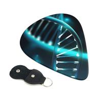 Science Gene Strand Guitar Picks 6 Pack with Leather Guitar Pick Holder Keychain, Plectrum Key Fob Cases Bag, Abstract Art Plectrum for Acoustic Electric Guitar, Ukulele 0.96mm