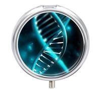 Science Gene Strand Pill Box Cute Round Small Pill Organizer Portable with 3 Compartments Travel Metal Pill Case for Pocket Or Purse Privacy Protecting Medicine Box