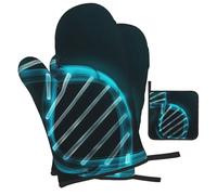 Science Gene Strand Printed Oven Mitts and Pot Holders Heat Resistant Set of 3 Pcs, Modern Kitchen Gloves & Potholders for Cooking Baking Grilling