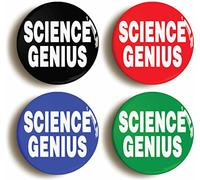 SCIENCE GENIUS FUNNY BADGE BUTTON PIN SET OF 4 (Size is 1inch/25mm diameter)