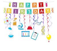 Science Happy Birthday Banner Backdrop Periodic Table Chemistry Theme Decorations Decor for School Science Laboratory Lab Science Classroom Boy Girl Kid Birthday Party Baby Shower Supplies Background