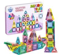 Science Kidz 44-Piece Glitter Series Mini Magnetic Tiles Travel Tin Set