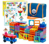 Science Kidz Magnetic Tiles - 100 Piece Set + 4 Play Figures + Storage Bag - Building Blocks for Kids Age 3+, Educational STEM Toys