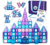 Science Kidz Magnetic Tiles For Girls - 114 Piece Princess Castle Set, 2 Play Figures & Storage Bag - Magnetic Building Blocks For Kids - Birthday Gifts Toys For 3, 4, 5, 6, 7 Year Old Girls - Magnet
