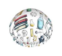 Science Lab Doodle Pattern (2) Print Shower Caps for Women, Reusable Double Layers Elastic Band Long Hair Bath Caps for Shower