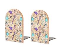 Science Lab Objects Doodle Wooden Book Ends Non Slip Book Stand Book Holder Bookshelf Bookends For Shelves Home Office Decor