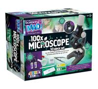 Science Mad 100x Microscope For Kids - Learn How To Magnify With Fun - Features Powerful Illumination, 100x Magnification, Slides and Tools Included,