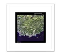 Science Map Satellite France Coast Marseilles Replica 8X8 Inch Square Wooden Framed Wall Art Print Picture with Mount Artery8 White One Size