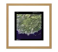 Science Map Satellite France Coast Marseilles Replica 8X8 Inch Square Wooden Framed Wall Art Print Picture with Mount Artery8 Light Oak One Size