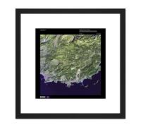 Science Map Satellite France Coast Marseilles Replica 8X8 Inch Square Wooden Framed Wall Art Print Picture with Mount Artery8 Black One Size