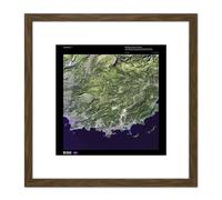 Science Map Satellite France Coast Marseilles Replica 8X8 Inch Square Wooden Framed Wall Art Print Picture with Mount Artery8 Brown One Size