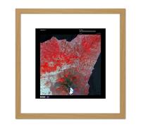 Science Map Satellite Mount Etna Volcano Sicily Replica 8X8 Inch Square Wooden Framed Wall Art Print Picture with Mount Artery8 Light Oak One Size