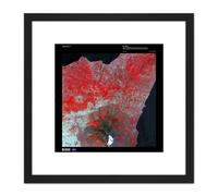 Science Map Satellite Mount Etna Volcano Sicily Replica 8X8 Inch Square Wooden Framed Wall Art Print Picture with Mount Artery8 Black One Size