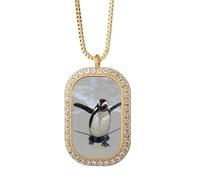 Science Nature Ocean Antarctic Penguin Creature Necklace Pendant Diamond Crystal Golden Jewelry