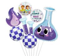 Science Party Decoration Balloons Set,Chemical Lab Birthday Decorations with Purple Flask/Flame/Test Tube/Checkered Balloons，STEM Theme Party Supplies for Kids Science Birthday & Classroom Events