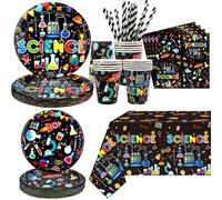 Science Party Supplies, Includes Plates, Tablecloth, Cups, Straws, for Boy Girl Scientist Lab Decoration Serves 20 Guests