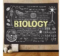 Science Tapestry Wall Hanging, Educational Black Chalkboard Biology Hand Written School Classroom Wall Decor Tapestries for Students Teacher Office Biology Learning Tapestry for Bedroom Living Room