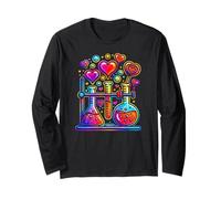 Science Teacher Valentine Artwork with Hearts and Lab Vibes Long Sleeve T-Shirt