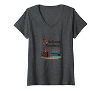 Science Teachers: Caffeine-Fueled Education Inspiration V-Neck T-Shirt, Women, Dark Heather Grey, XL