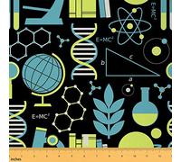 Science Themed Fabric by The Yard,Biology Chemistry and Physics Protons Neutrons Reupholstery Fabric for Chairs,Waterproof Outdoor Fabric,5 Yards,(L460*W150cm) Turquoise Yellow