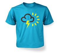 Science Tshirts By Big Mouth ' Weather Symbol Thunderstorms With Sun Kids' T-shirt - Sapphire 9-11 Years