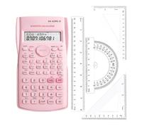 Scientific Calculator 240 Function Engineering Scientific with 2 Line Display with Maths Set Ruler Protractor for School College Exams Office Home Business Pink