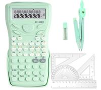 Scientific Calculators Maths Set Protractor and Compass - Set for Geometry with Rulers and Two Set Squares and Scientific Calculators,240 Functions 2 Line 10+2 Digits,Desk Math for School（Green）
