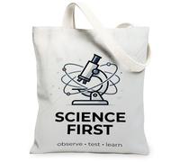 Scientific Research Quote Microscope Minimalistic Canvas Tote Bag 13x15 Inch