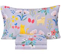 Scientific Sleep Kitty Cats Flowers Girls Kids Toddler Teens 100% Cotton Twin Bed Sheet Set, Flat Sheet & Fitted Sheet & Pillowcase Bedding Set (Cats Flower, Twin)