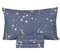Scientific Sleep Moon & Stars Boys Girls 100% Cotton 3 Pcs Twin Bed Sheet Set Kids Toddler Teen, Flat Sheet & Fitted Sheet & Pillowcase Kids Bedding Set