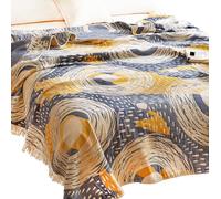 Scientific Sleep Starry Blue Sky Moon Stars 100% Cotton Muslin Blanket Throw Cover for Bed Couch Sofa Cozy Soft Bedding Lightweight Warm Bedspread Quilt Coverlet Full Queen 80 in x 90 in