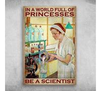Scientist in The Laboratory - in The World Full of Princesses, Be A Scientist This 6x8 Inch Metal Tin Sign is Designed for Home, Coffee Shops, Garages As A Decorative.