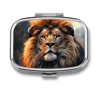 SciFi Lion Pill Box 2 Compartment - Small Metal Medicine Organizer Portable Pill Case for Purse Pocket Travel Vitamin Organizer for Men Women, BPA-Free