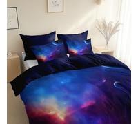Scifi Starry Sky Space Planet Bedding Set, Super King 260 x 220 cm - 3 Piece - Quilt Reversible Duvet Covers with 2 Pillowcases, Navy Blue Duvet Set, Comfy Breathable Quilt Cover