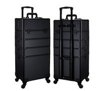 SCIKHEFT 5 in 1 Professional Makeup Train Case Aluminum Cosmetic Case Rolling Makeup Case Extra Large Trolley Makeup Travel Organizer, with 360° Swivel Wheels, Pink, All Black