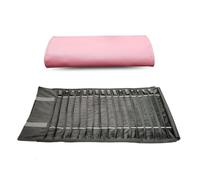 SCIKHEFT Portable Jewelry Roll Untangled Secure Necklace Travel Storage Bag Displays Holder 16 Chain (Pink PU and gray velvet)