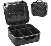 SCIKHEFT Travel Makeup Train Case Cosmetic Organizer Portable Artist Storage Bag with Adjustable Dividers for Cosmetics Makeup Brushes Toiletry Jewelry Digital Accessories, G-Quilted Black, A Small, A