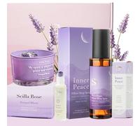 Scilla Rose Sleep Gift Set for Women - Inner Peace Pillow Spray, Lavender Crystal Candle & Amethyst Rollerball - Calming Bedtime Set for Relaxation & Better Sleep