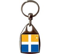 Scilly Isles Cross Luxury Double Sided Square Metal Keyring And Gift Bag