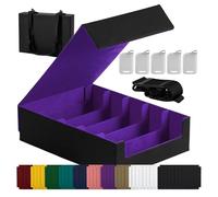 Scimi Magnetic Leather Trading Card Storage Box - 5-Row Deck Case Design, 3900+ Capacity for YuGiOh, MTG, TCG and Sports Cards, Includes 24 Colorful Dividers & 5 Card Supports（Black/Purple）