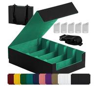 Scimi Magnetic Leather Trading Card Storage Box - 5-Row Deck Case Design, 3900+ Capacity for YuGiOh, MTG, TCG and Sports Cards, Includes 24 Colorful Dividers & 5 Card Supports (Black/Green)