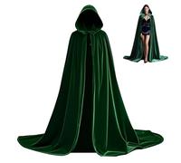 Scinzene Green Velvet Cape with Hood 170 cm, Halloween Costume Women, Halloween Costume Women, Witch Costume Women, Lord of the Rings Costume, Elf Costume, Ghostface Costume, for Carnival Halloween
