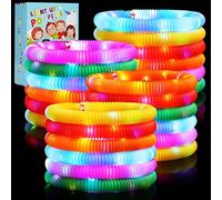 SCIONE 24 Pack Light Up Pop Tubes Fidget Toy Sensory Tubes Fine Motor Skills Toddler Toys LED Pop Glow Sticks Glow in the Dark Party Supplies Stocking Stuffer for Kids