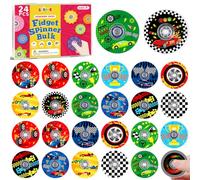 SCIONE 24 Pcs Mini Fidget Spinners Racing Car Theme Kids Party Bag Fillers | 24-pack racing car fidget spinners with a storage box. Perfect healthy party bag fillers and school rewards for kids 3+.