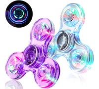 SCIONE 2PCS Crystal LED Light Fidget Spinner for Kids,Light Up Fidget Toys for Kids,Glow in The Dark Party Bag Fillers for Children Adults(Crystal- Purple and white)