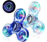 SCIONE 2PCS Crystal LED Light Fidget Spinner for Kids,Light Up Fidget Toys for Kids,Glow in The Dark Party Bag Fillers for Children Adults(Crystal- Blue and White)