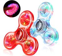 SCIONE 2PCS Crystal LED Light Fidget Spinner for Kids,Light Up Fidget Toys for Kids,Glow in The Dark Party Bag Fillers for Children Adults(Crystal- Red and white)