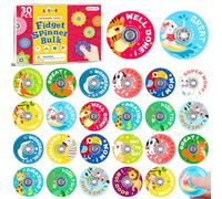 SCIONE 30 Pack Mini Fidget Spinners Party Bag Fillers for Kids, 15 Cute Animal Reward Spinners with Encouraging Words, Bulk Classroom Prizes, Sensory Toys for Goodie Bags, 1.5"