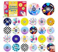 SCIONE 30 Pack Mini Fidget Spinners Party Bag Fillers for Kids, 15 Unique Space Mermaid Dinosaur Patterns Acrylic Hand Spinners, Bulk Sensory Toys for Classroom Rewards, Pinata Fillers, 1.5"