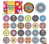 SCIONE 30 Pack Mini Fidget Spinners Party Bag Fillers for Kids, 15 Unique Stained Glass Kaleidoscope Acrylic Hand Spinners, Bulk Sensory Toys for Classroom Rewards, Pinata Fillers, 1.5"